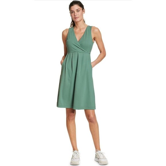 Eddie Bauer Women's Aster Crossover Dress Active Size Large Green Pockets - Picture 1 of 9